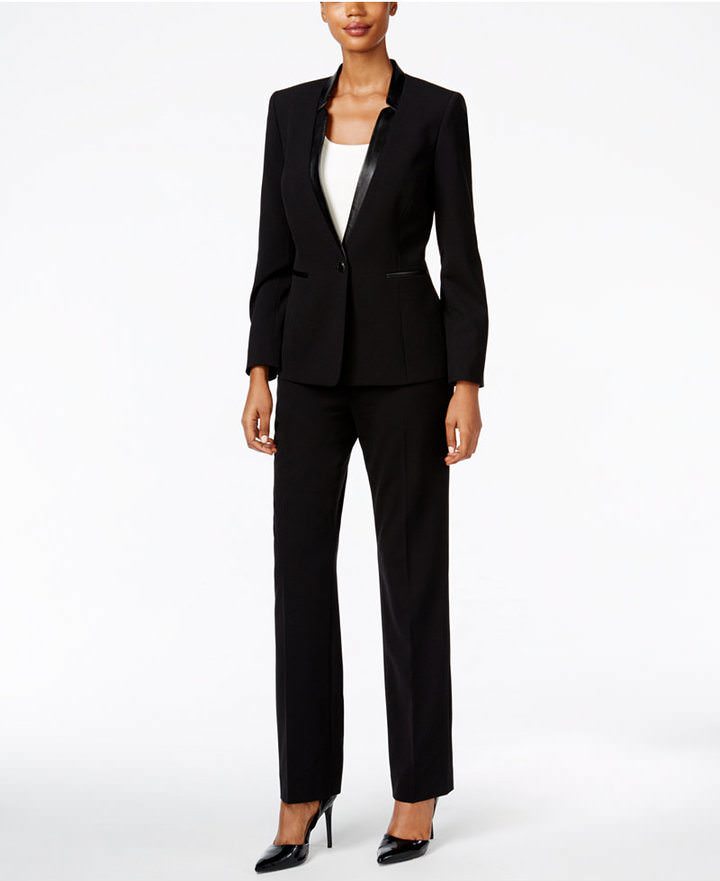 Wear to Work: Faux-Leather Trim Pantsuit - The Corporate Sister